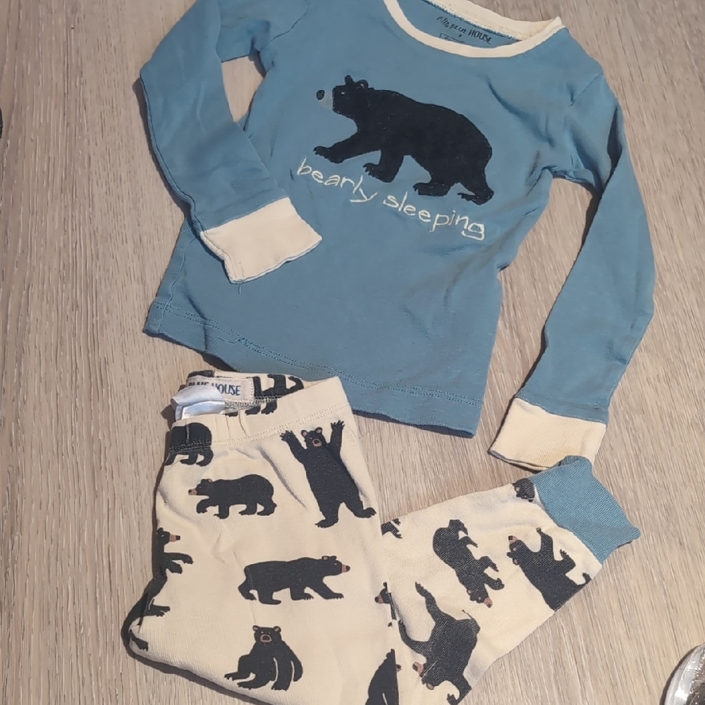 Bear Design Kids Pajama Set Blue Cream
